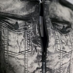 GUESS Vintage Denim Jacket, Black/ Gray Ink Splatter Wash Style, Never Worn